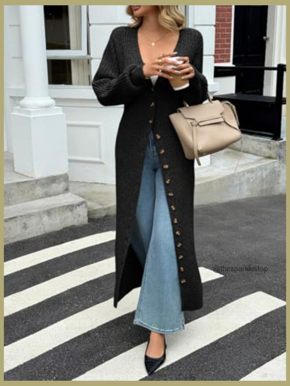Chunky Knit V-Neck Button Down Long Cardigan Dress Maxi Duster Coat - Picture 2 of 7